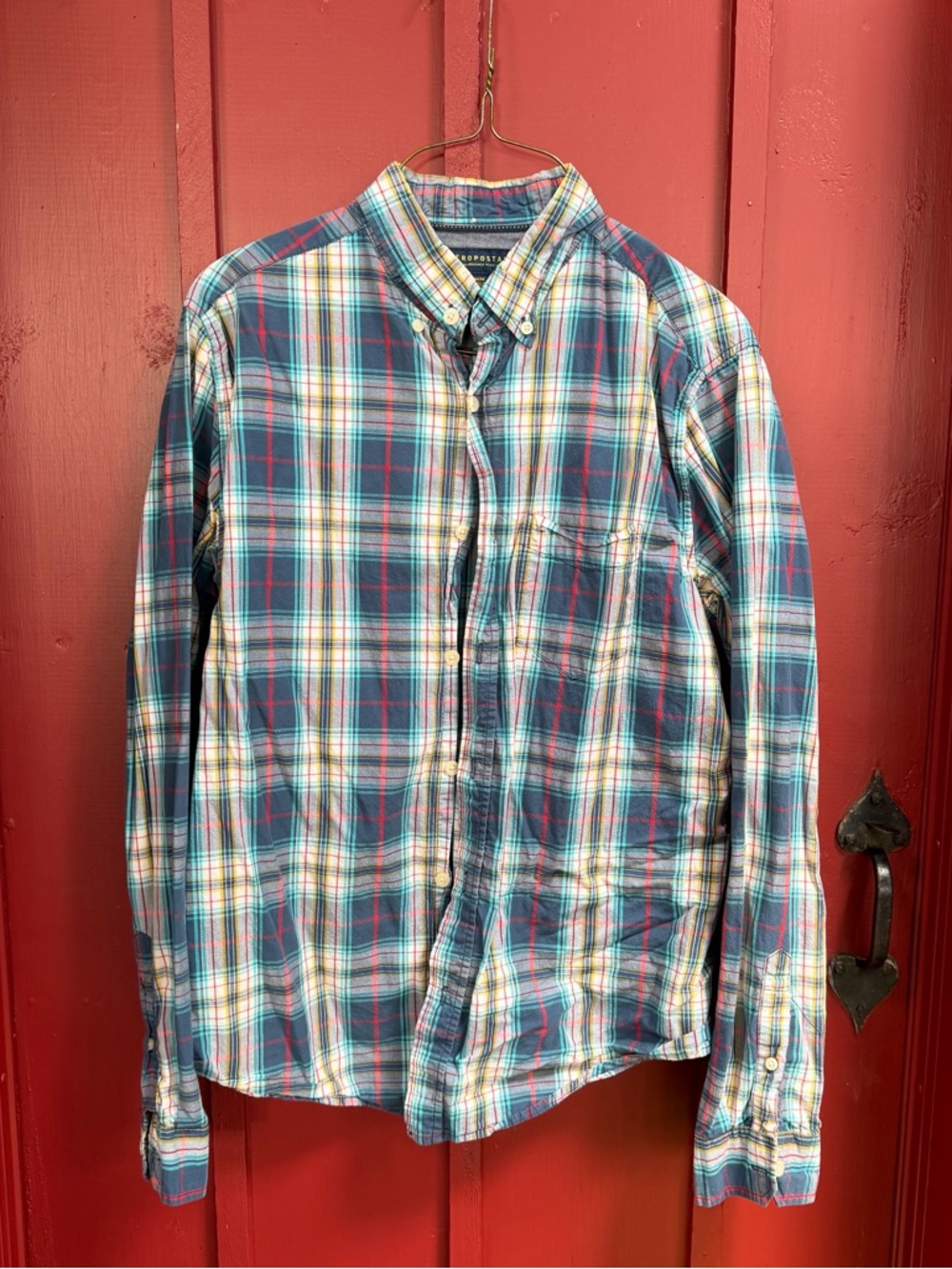 Aeropostale Blue and Red Plaid Button-Down Shirt